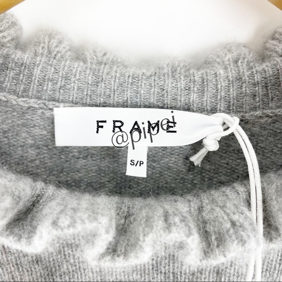 SOLD - NWT Frame Josefine Ruffle Neck Puff Sleeve Cashmere Sweater in Grey S - Picture 7 of 14